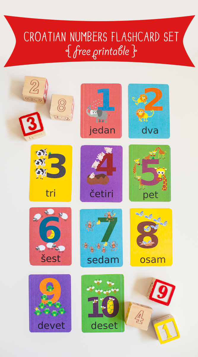 Gus on the Go Free Croatian Numbers Flashcard Printable