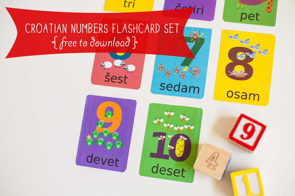 Gus on the Go Free Croatian Numbers Flashcard Printable