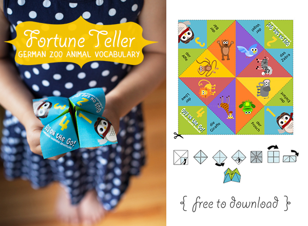 Gus on the Go German Zoo Animal Fortune Teller Printable