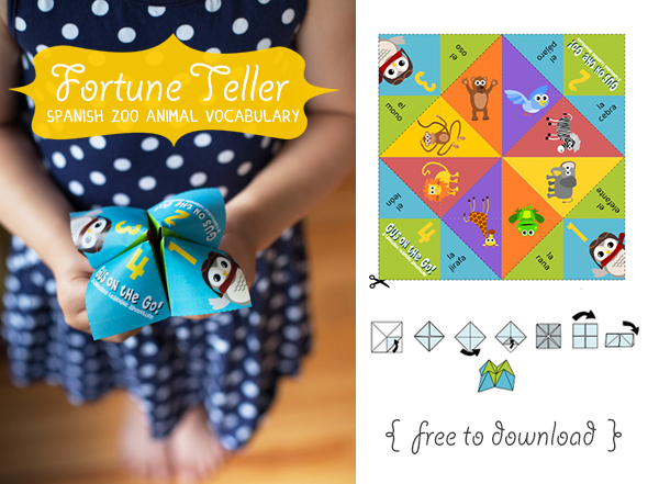 Gus on the Go Spanish Zoo Animal Fortune Teller Printable