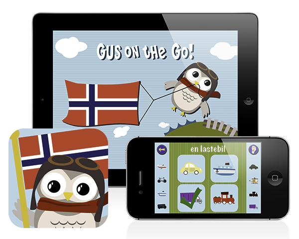 Gus on the Go: Norwegian for kids, iOS & Android language app